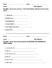 English Worksheet: ESL Beginner - Do Nows