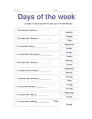 English Worksheet: Days of the week