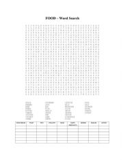 Food vocabulary wordsearch