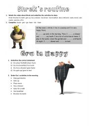 English Worksheet: Present simple - routines - shrek and gru