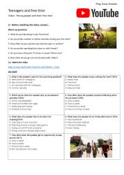 English Worksheet: Teenagers and free time