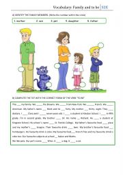 English Worksheet: family and verb to be