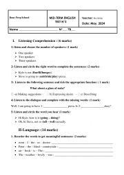 English Worksheet: 7th form  Mid term test number 3