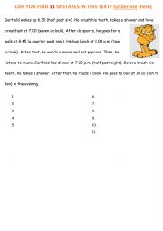 English Worksheet: Garfields daily routine