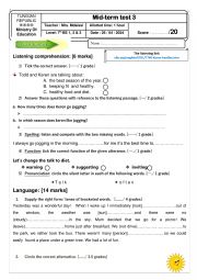 English Worksheet: 7th form exam