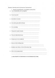 English Worksheet: contractions verb to be, affirmative and negative forms