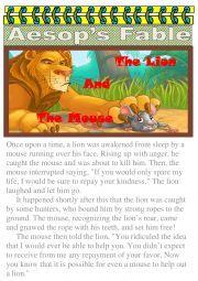 English Worksheet: Aesop�s Fable The Lion and the Mouse