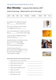 English Worksheet: Song - Blue Monday - Fats Domino