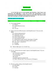 English worksheet:         Questionnaire about Students� Perceptions