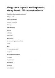 English Worksheet: TedTalk - Sleepy Teens - Listening Comprehension