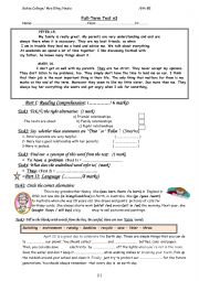 English Worksheet: full term test 3 for 8th form BE Tunisian students
