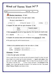 English Worksheet: third term 7th
