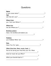 English Worksheet: Personal questions exercise