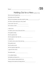 English Worksheet: Holding Out For a Hero