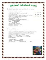 English Worksheet: we don�t talk about bruno activity