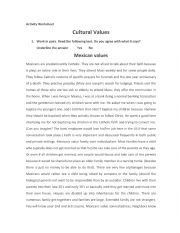 English Worksheet: Cultural Values