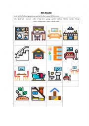 English Worksheet: My house : The rooms