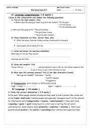 English Worksheet: MID TERM TEST N 3 9TH FORM TUNISIAN STUDENTS