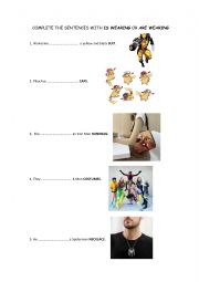 English Worksheet: Is wearing/are wearing