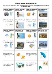 English Worksheet: Weather_Group game: Pairing cards