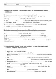 English Worksheet: Revision verb tenses 