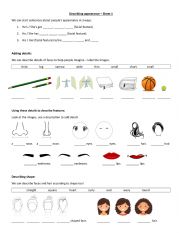 Describing appearance worksheet