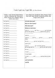 English Worksheet: song