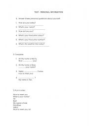 English Worksheet: PERSONAL INFORMATION 