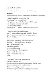 English Worksheet: Song worksheet, Taylor Swift 