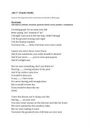 Song worksheet, Taylor Swift 