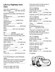 English Worksheet: Life is a Highway Song Activtity
