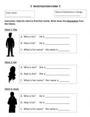 English Worksheet: Family Inverstigation