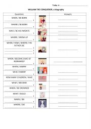 English Worksheet: Biography of William the Conqueror