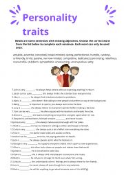English Worksheet: Personality traits