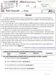 English Worksheet: 1st form end term test 3
