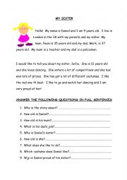 English Worksheet: My Sister