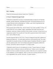 English Worksheet: Reading and Writing About Food