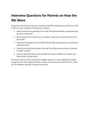 English Worksheet: Interview Questions for Parents on How the 90s Were