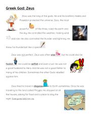 English Worksheet: Zeus/Poseidon/Hades Reading with Character Trait paragraph