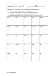 English Worksheet: Irregular verbs pair game