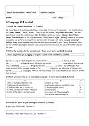 English Worksheet: mid -term test 1 7 th