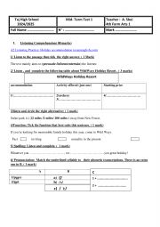 English Worksheet: Mid term test 1 4 th Form
