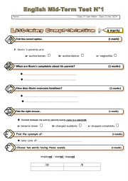 English Worksheet: listening test1 family problems 3rd form