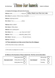 English Worksheet: time for lunch group session
