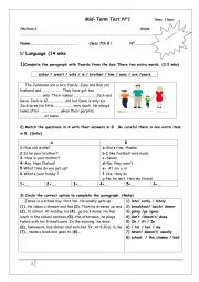 English Worksheet: Mid-Term Test 1