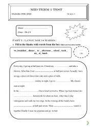 English Worksheet: mid term 1 test 