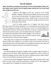 English Worksheet: England