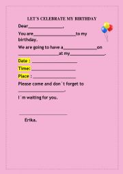 English Worksheet: INVITATION CRD