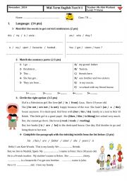 English Worksheet: Mid term test N1      7th form