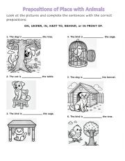English Worksheet: Prepositions of place with animals